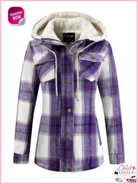 Women's Plaid Sherpa Lined Hooded Fleece Flannel Jacket Coat